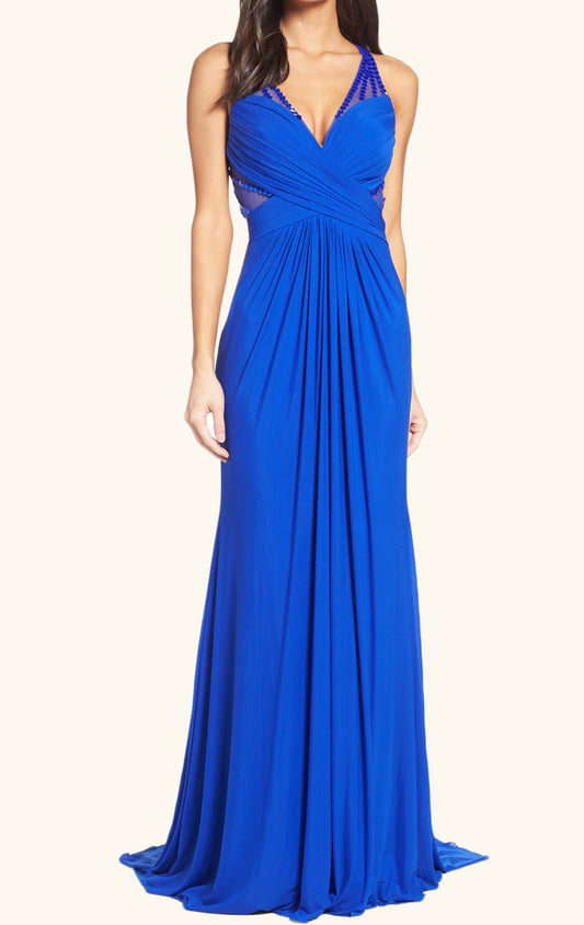 Vestido de fiesta largo con escote en V y corte en A de MACloth, vestido de noche formal azul