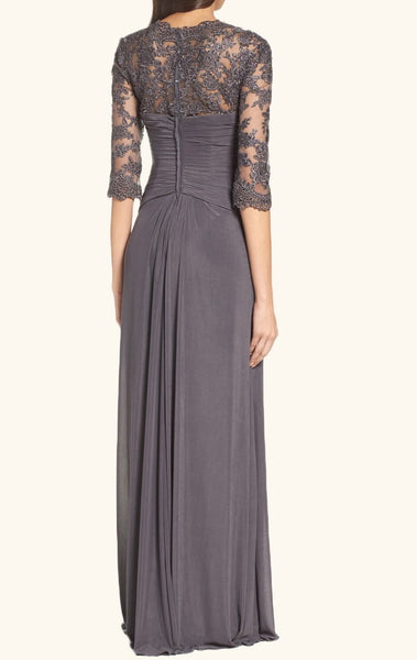 MACloth Half Sleeves Gray Evening Gown Long Mother of the Brides Dress
