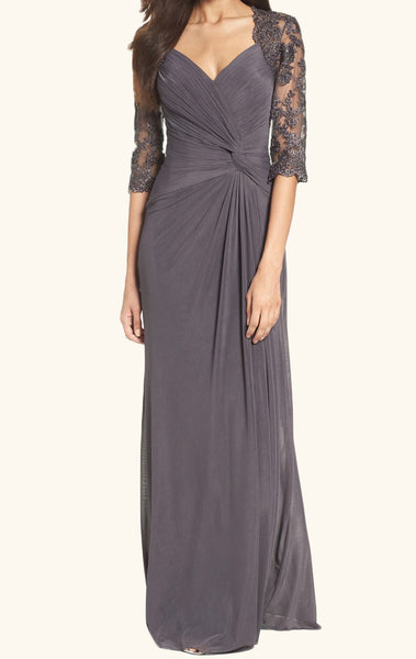 MACloth Half Sleeves Gray Evening Gown Long Mother of the Brides Dress