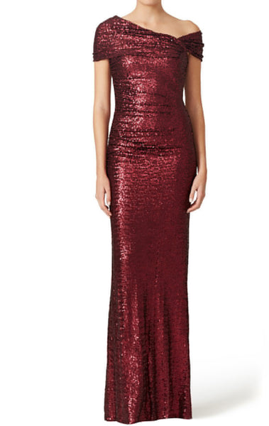 MACloth Off the Shoulder Sheath Sequin Formal Gown Burgundy Evening Dress