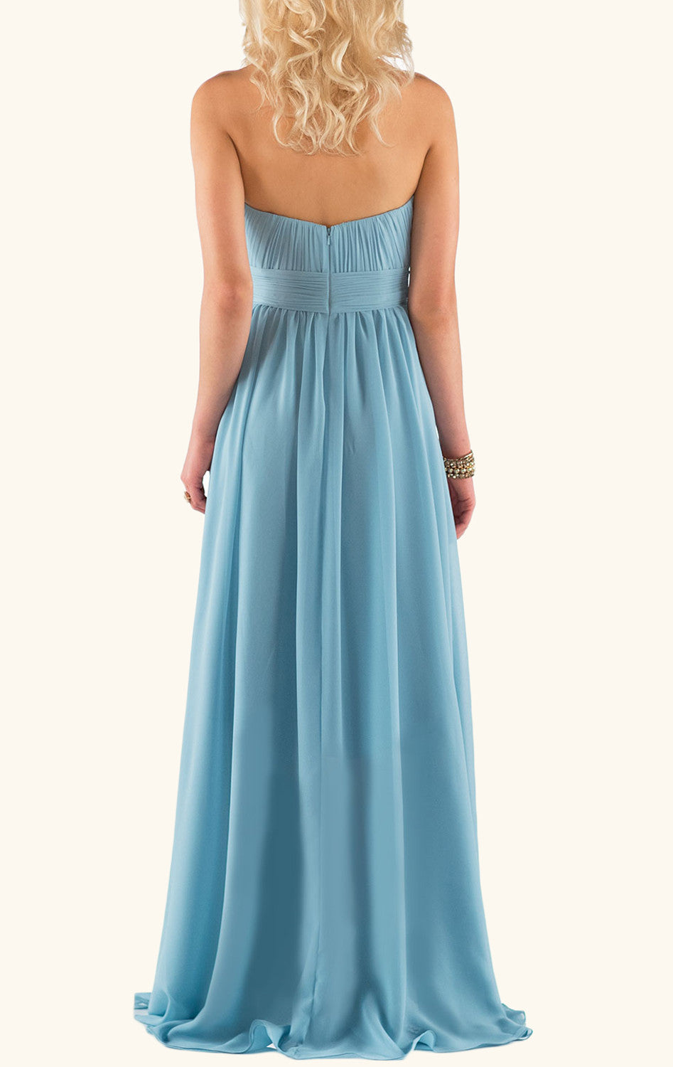 MACloth Trägerloses Chiffon High Low Brautjungfernkleid Rosa Abendkleid