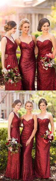 MACloth V Neck Sequin Long Bridesmaid Dress Wedding Party Formal Gown