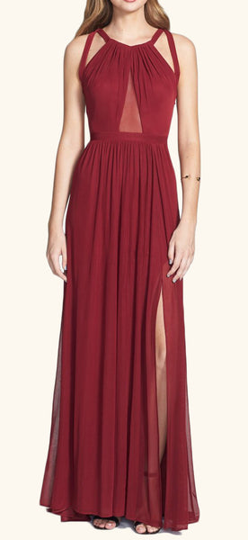 MACloth Halter Chiffon Burgundy Long Prom Dress Simple Formal Party Gown