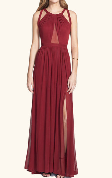 MACloth Halter Chiffon Burgundy Long Prom Dress Simple Formal Party Gown
