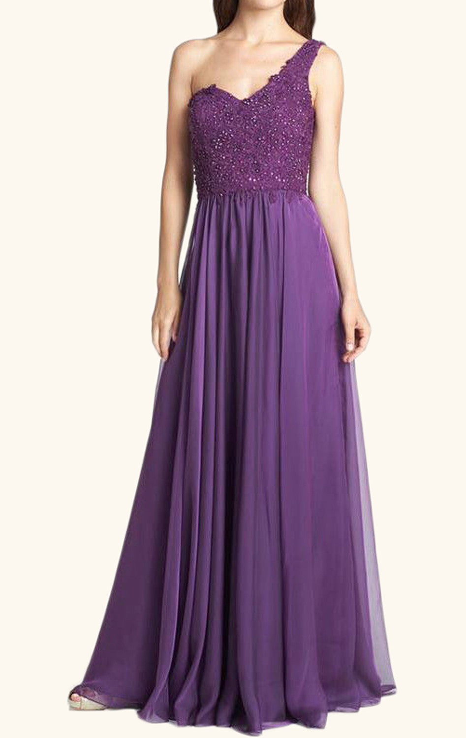 MACloth One Shoulder Lace Chiffon Long Prom Dress Purple Formal Evening Gown