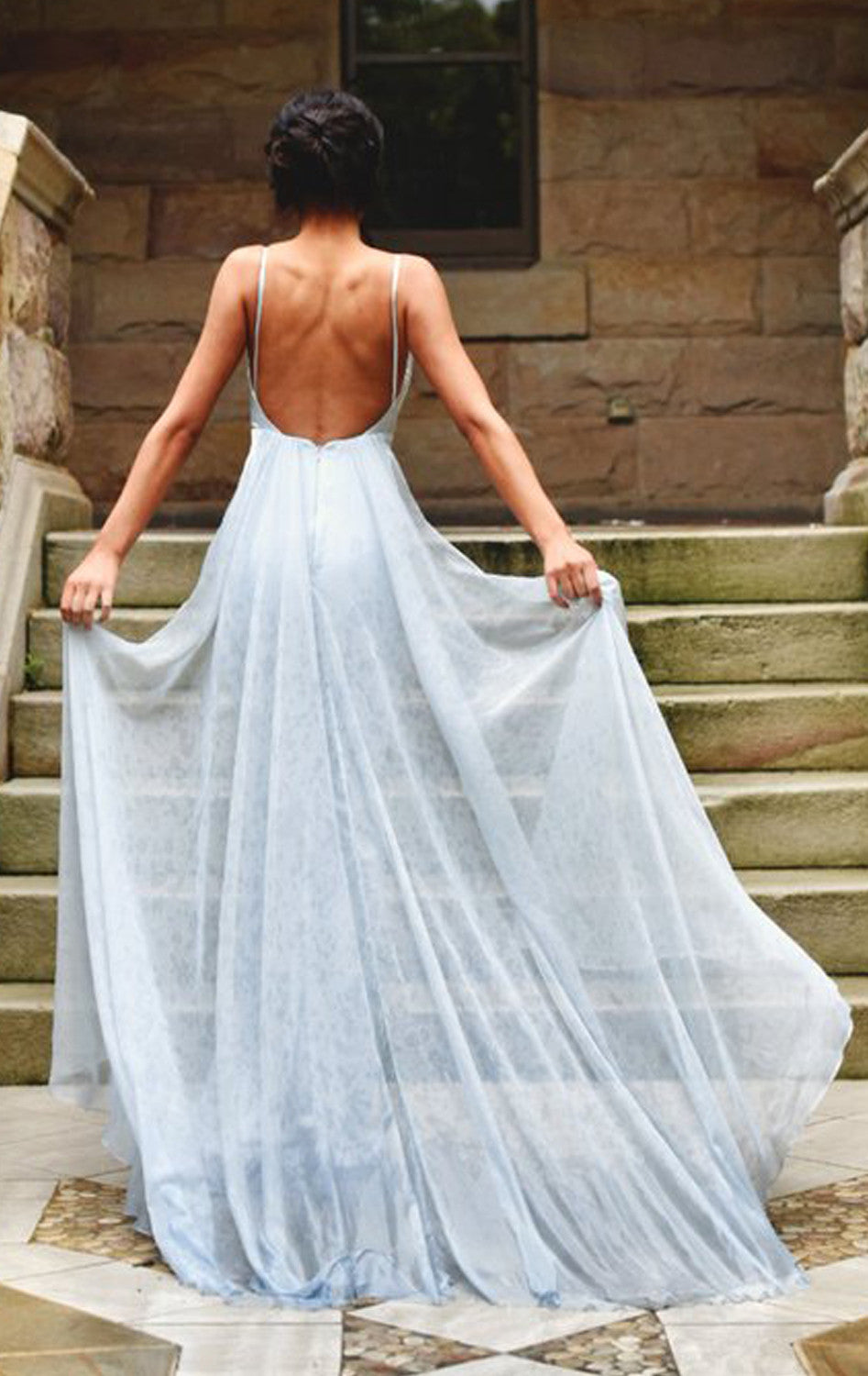 MACloth Mermaid V Neck Long Bridesmaid Dress Pink Prom Formal Gown Sky Blue / Above Knee / US8 MACloth Mermaid V Neck Long Bridesmaid Dress Pink Prom Formal Gown Sky Blue / Above Knee / US8