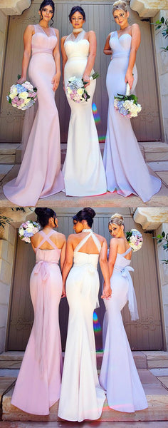 MACloth Convertible Wrap Tie Jersey Long Bridesmaid Dress Pink Mermaid Formal Gown