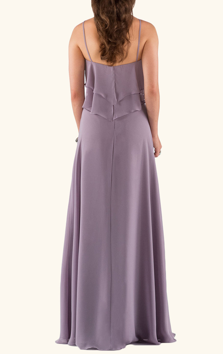 MACloth Straps V Neck Tiered Elegant Long Bridesmaid Dress Simple Chiffon Formal Gown