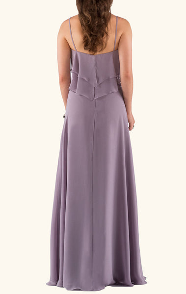 MACloth Straps V Neck Tiered Elegant Long Bridesmaid Dress Simple Chiffon Formal Gown