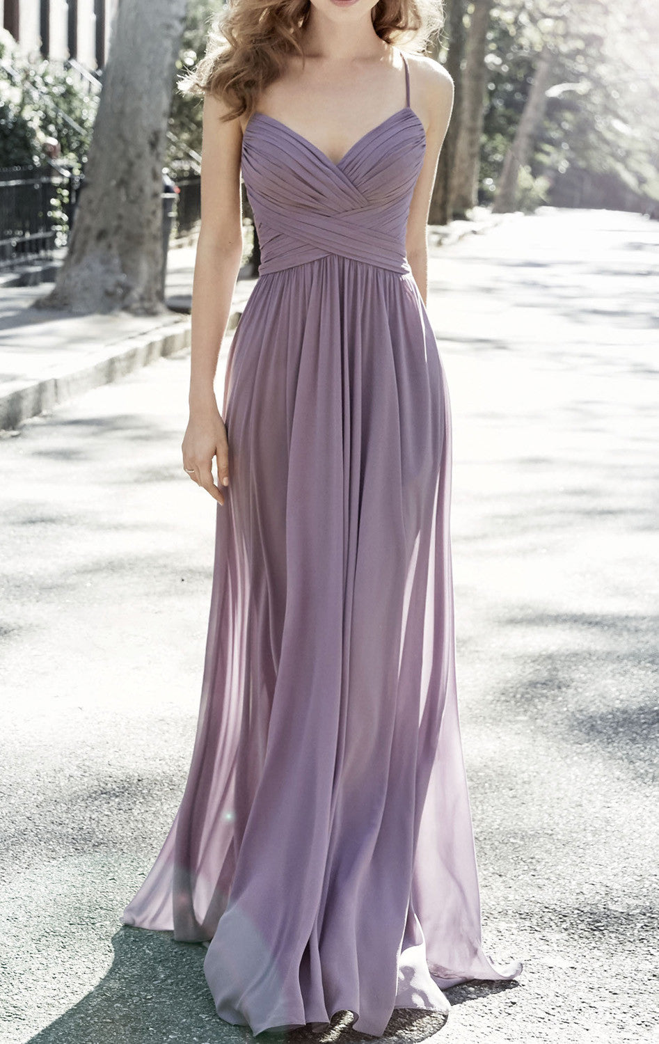 MACloth Spaghetti Straps V Neck Long Bridesmaid Dress Vintage Dusty La MACloth Spaghetti Straps V Neck Long Bridesmaid Dress Vintage Dusty La