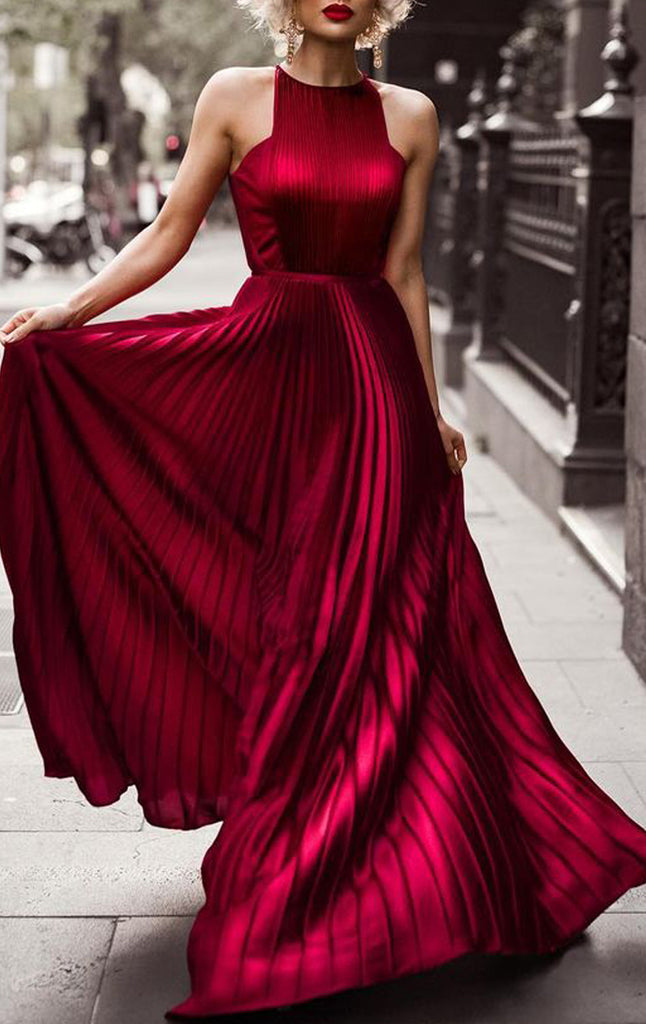 Udled forstene hemmeligt MACloth Halter Chiffon Long Prom Dress Elegant Red Evening Formal Gown