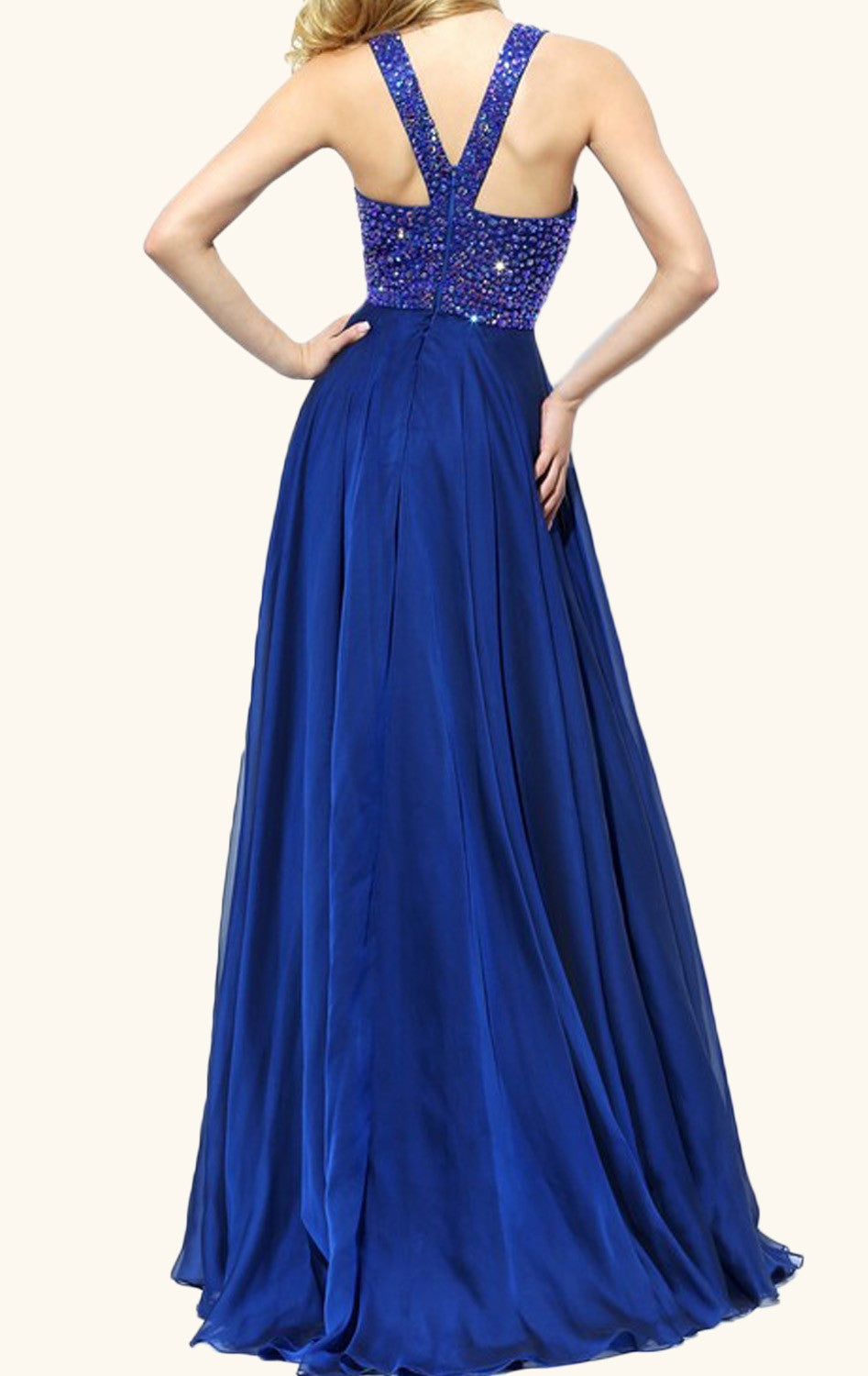 MACloth Neckholder Kristalle Chiffon Langes Ballkleid Elegantes Burgunderrotes Abendkleid