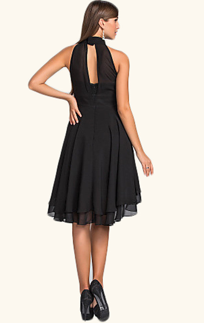 Macloth Halter High Low Chiffon Cocktail Dress Black Wedding Party Formal Gown Black / Above Knee / US4 Macloth Halter High Low Chiffon Cocktail Dress Black Wedding Party Formal Gown Black / Above Knee / US4