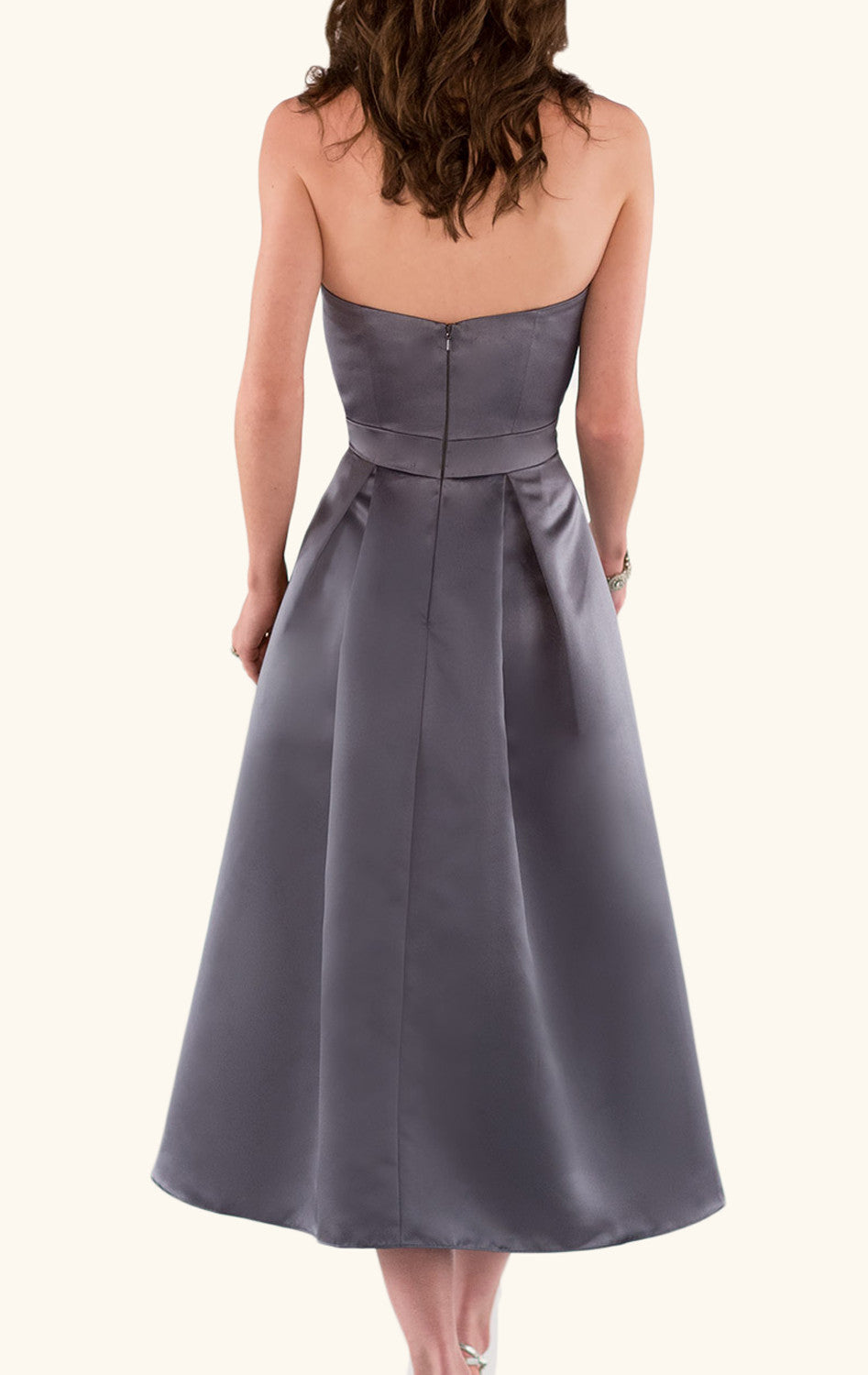 MACloth Trägerloses Sweetheat Satin Midi Cocktailkleid Grau Hochzeit Brautjungfer Abendkleid