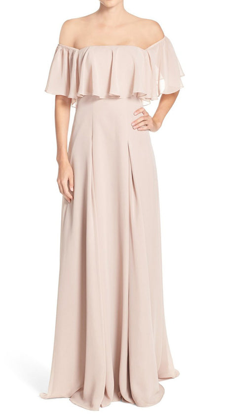 MACloth Off the Shoulder Chiffon Long Bridesmaid Dress Simple Prom Formal Gown