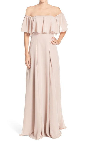 MACloth Off the Shoulder Chiffon Long Bridesmaid Dress Simple Prom Formal Gown