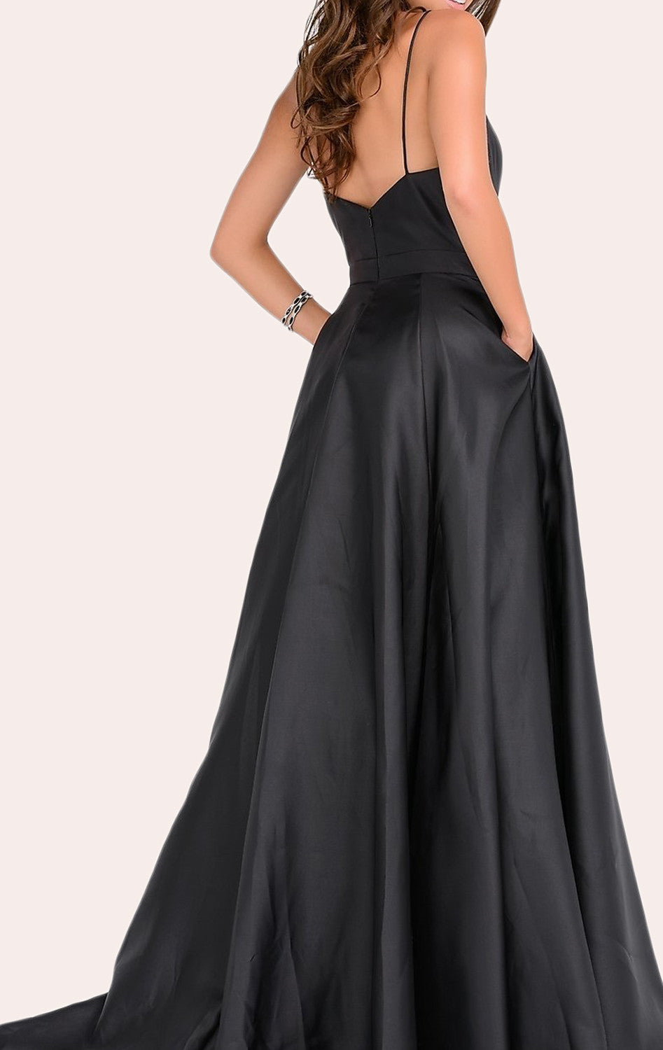 MACLoth Deep V Neck Satin Long Prom Dress Elegant Green Wedding Party   MACloth