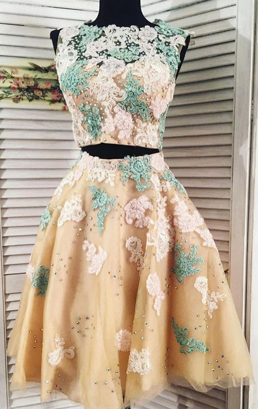 Vestido de fiesta de cóctel mini de tul con encaje de dos piezas de MACloth