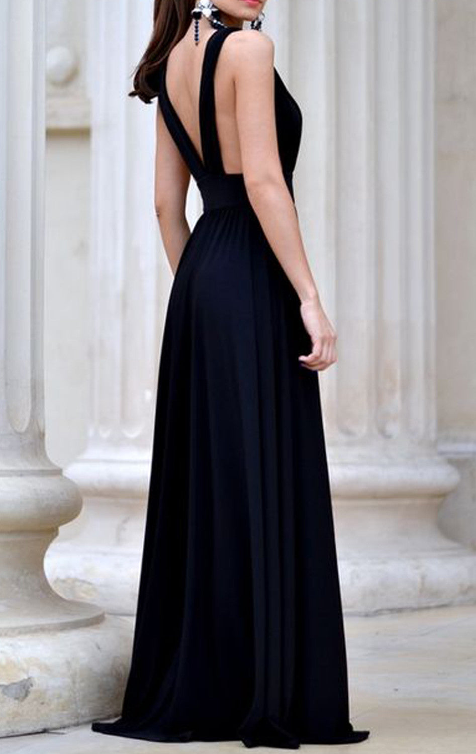 MACloth Deep V Neck Jersey Sexy Prom Dress Royal Blue Formal Evening Gown