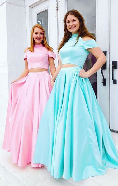 MACloth Two Piece 2017 Pink New Prom Dress Elegant Sky Blue Formal Gown 11035