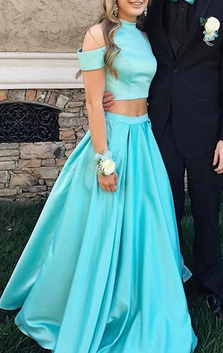 MACloth Two Piece 2017 Pink New Prom Dress Elegant Sky Blue Formal Gown 11035 Cream / Above Knee / US8