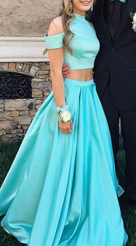 MACloth Two Piece 2017 Pink New Prom Dress Elegant Sky Blue Formal Gown 11035