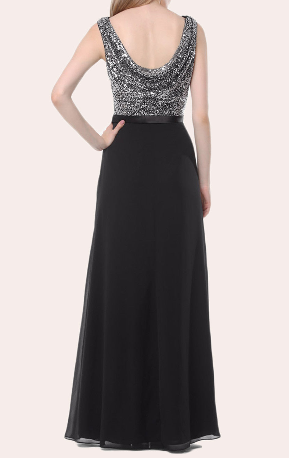 MACloth Cowl Neck Sequin Chiffon Long Bridesmaid Dress Black Formal Gown Black / Above Knee / US4 MACloth Cowl Neck Sequin Chiffon Long Bridesmaid Dress Black Formal Gown Black / Above Knee / US4