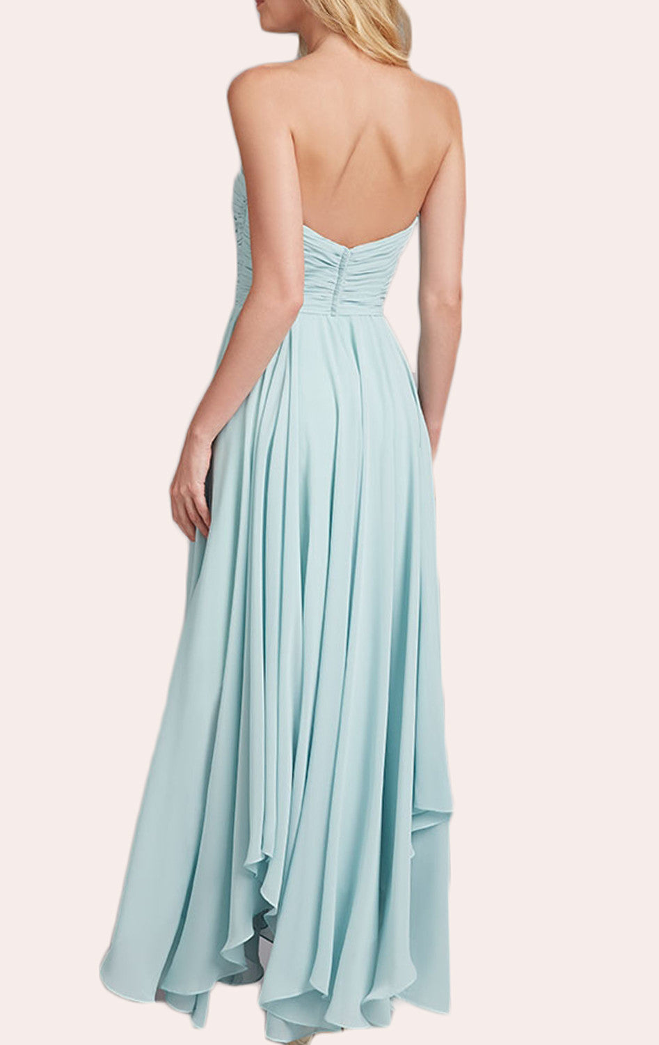 MACloth Strapless Chiffon Tea Length Bridesmaid Dress Champagne Wedding Party Formal Gown