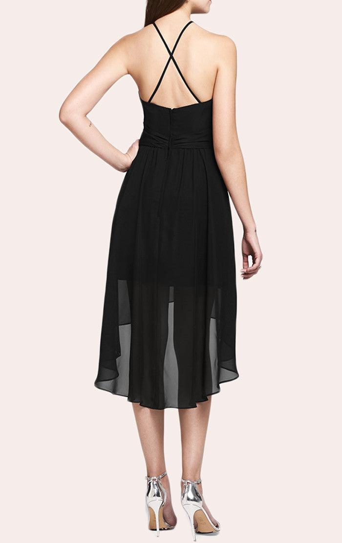 Vestido de cóctel de gasa con escote halter alto y bajo de MACloth Vestido negro corto