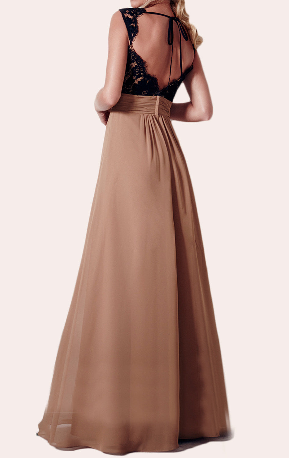 MACloth Lace Chiffon Long Bridesmaid Dress Vintage Simple Prom Gown