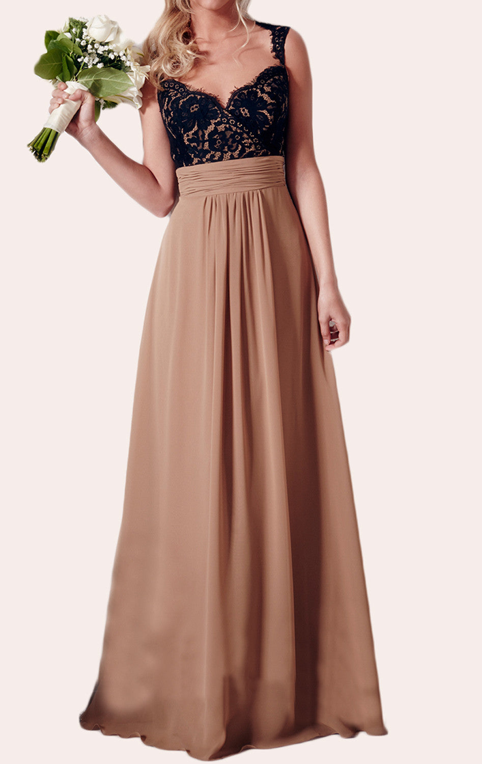 MACloth Lace Chiffon Long Bridesmaid Dress Vintage Simple Prom Gown