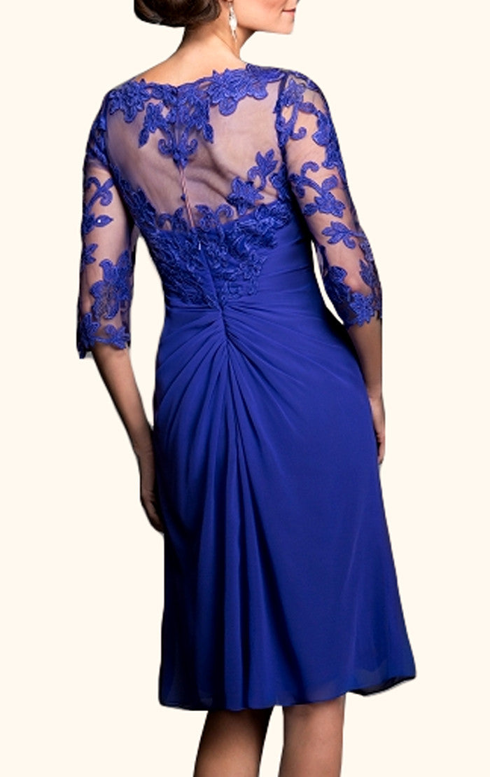 MACloth Half Sleeves V Neck Lace Chiffon Mother of the Brides Dress Royal Blue Cocktail Dress