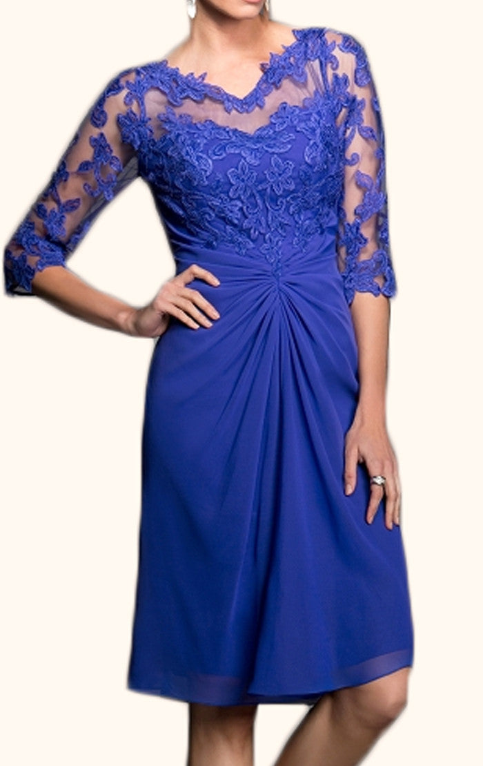 MACloth Half Sleeves V Neck Lace Chiffon Mother of the Brides Dress Royal Blue Cocktail Dress