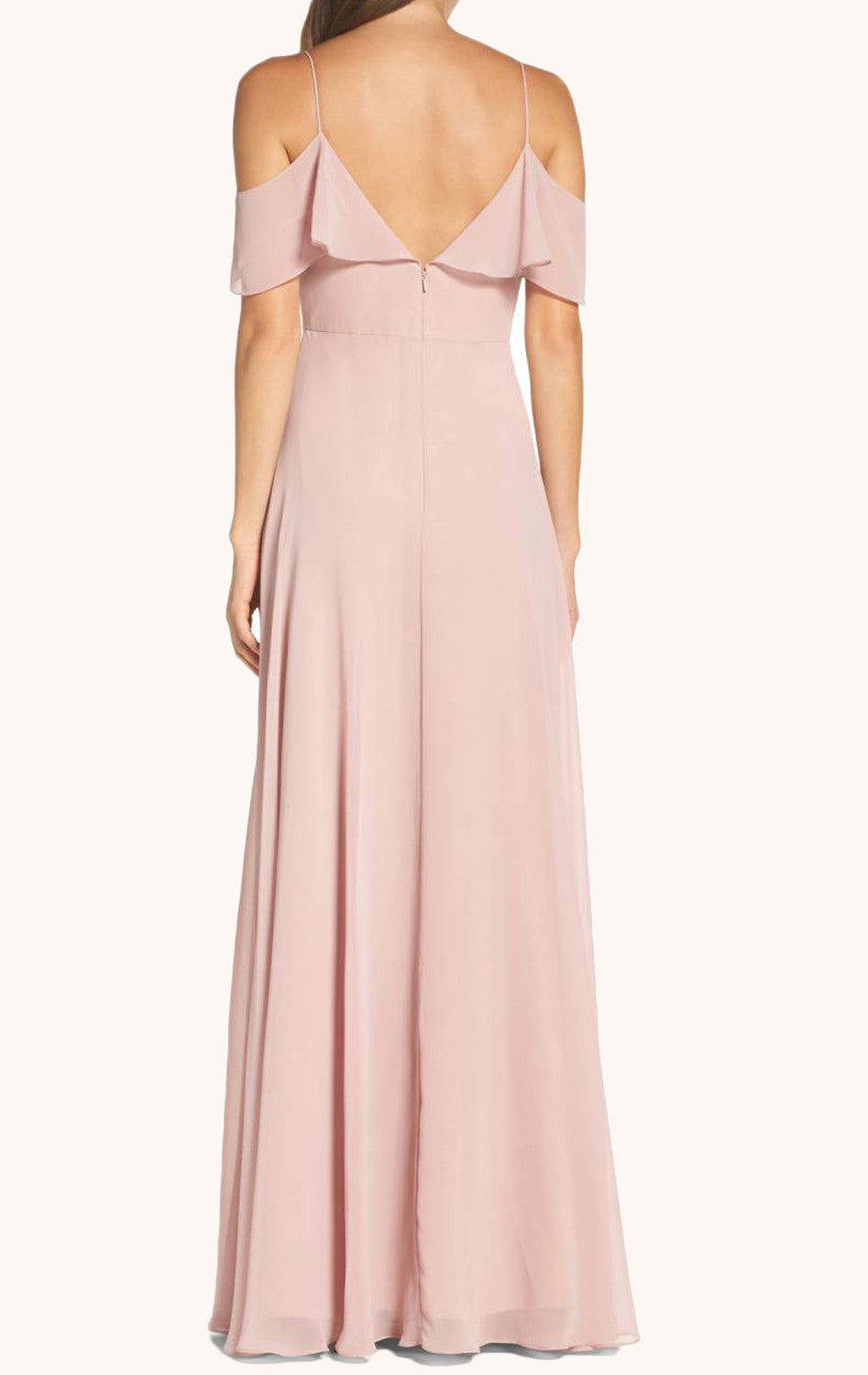Vestido largo de dama de honor de gasa con hombros descubiertos de MACloth, vestido formal rosa perla