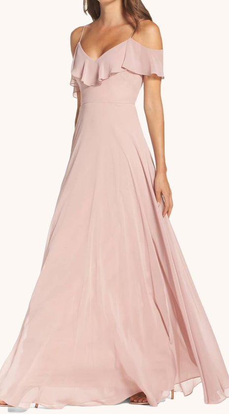 MACloth Off the Shoulder Chiffon Long Bridesmaid Dress Pearl Pink Formal Gown