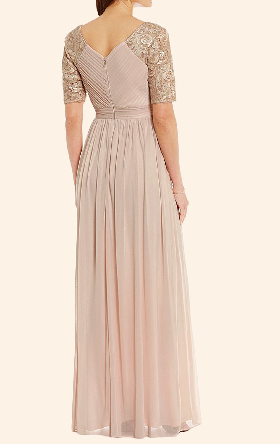 MACloth Short Sleeves Lace Chiffon Long Mother of the Brides Dress Dark Navy Evening Gown