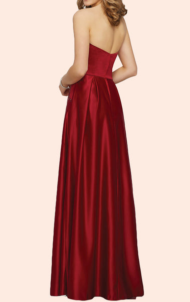 MACloth Strapless Satin Long Bridesmaid Dress Simple Prom Formal Gown