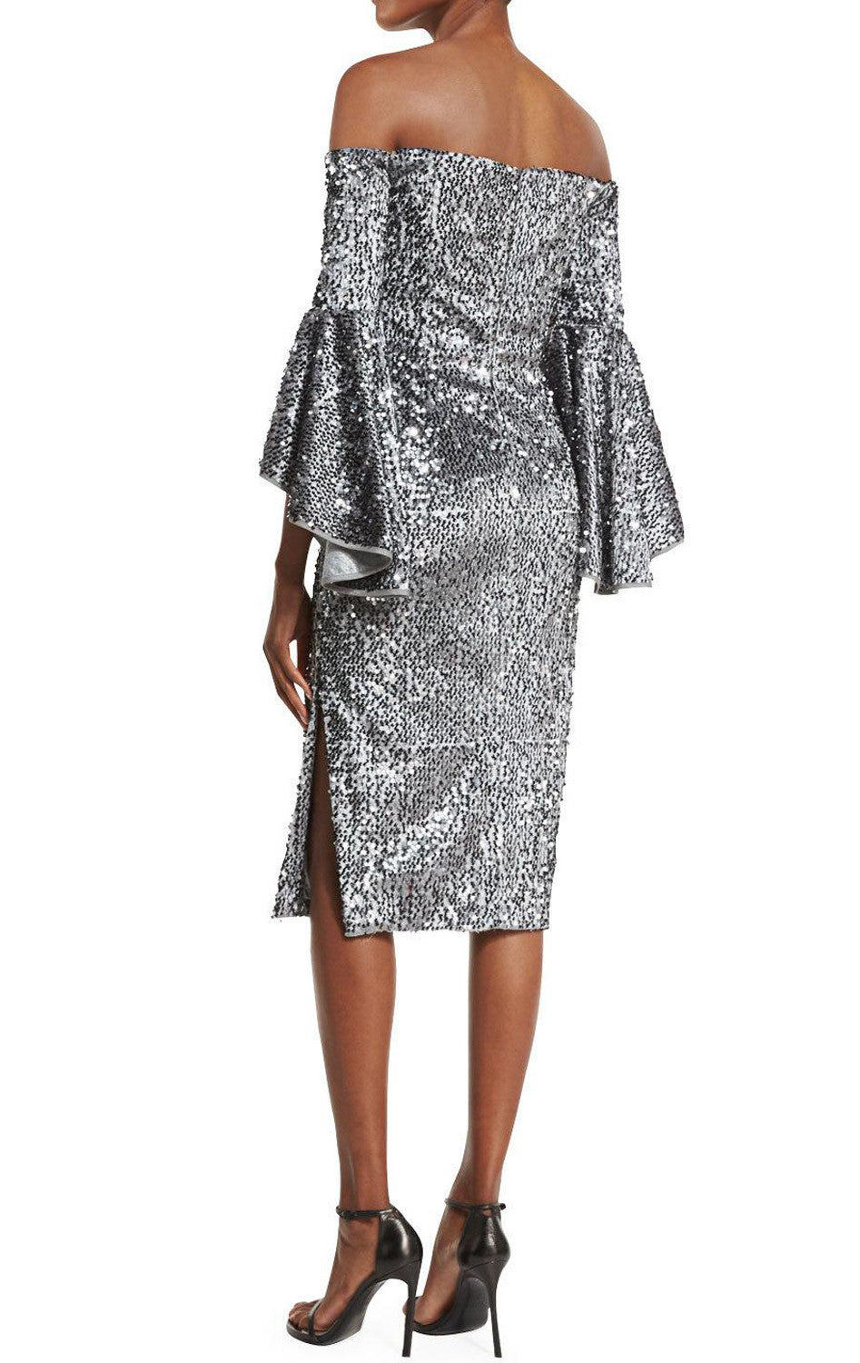 Vestido de cóctel con lentejuelas y hombros descubiertos de MACloth, vestido formal gris