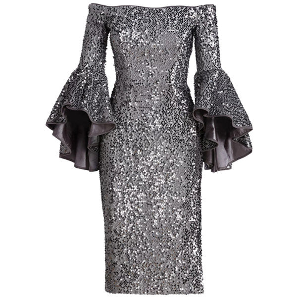 MACloth Off the Shoulder Sequin Cocktail Dress Gray Formal Gown
