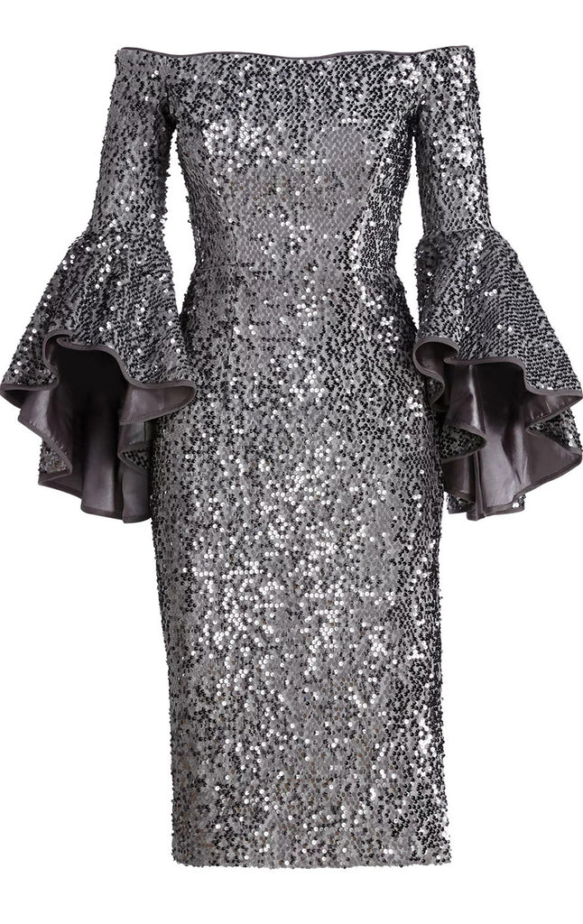 MACloth Off the Shoulder Sequin Cocktail Dress Gray Formal Gown