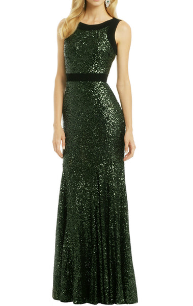 MACloth Sheath O Neck Sequin Long Formal Dress Simple Prom Gown