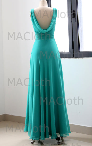 MACloth Straps Cowl Neck Turquoise Bridesmaid Dress Simple Prom Formal Gown