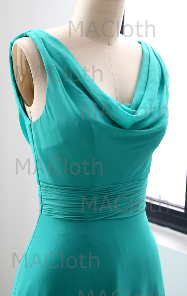MACloth Straps Cowl Neck Turquoise Bridesmaid Dress Simple Prom Formal Gown