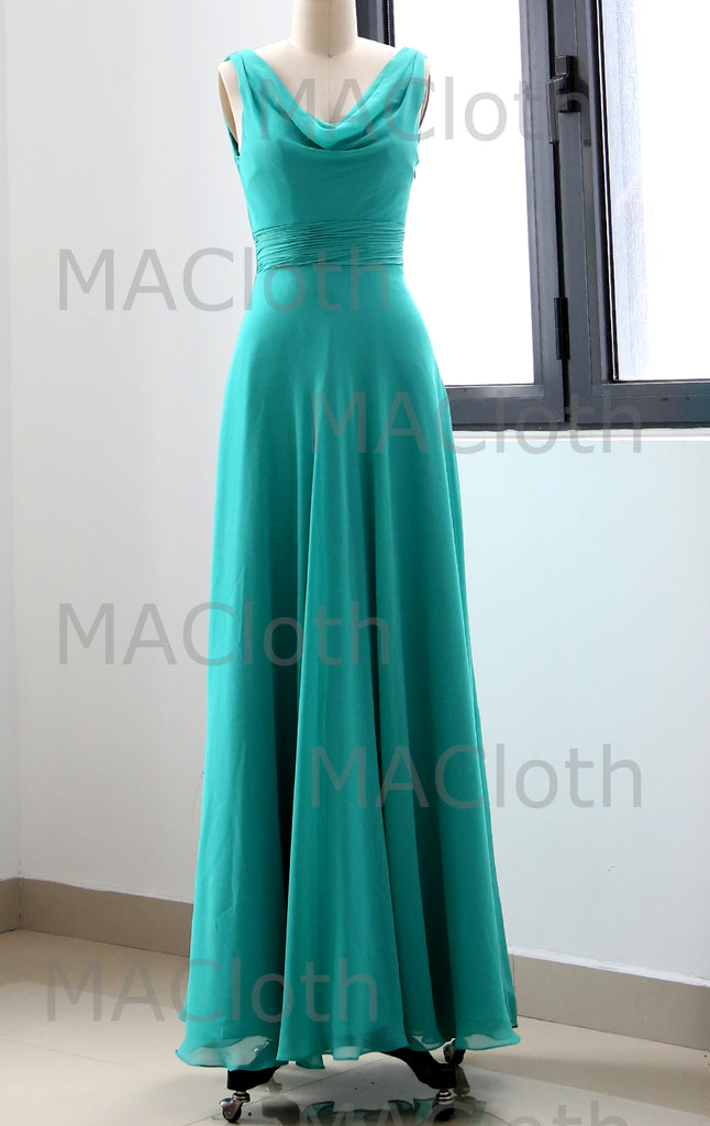MACloth Straps Cowl Neck Turquoise Bridesmaid Dress Simple Prom Formal Gown