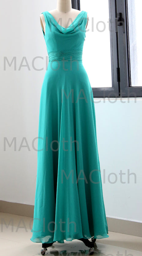 MACloth Straps Cowl Neck Turquoise Bridesmaid Dress Simple Prom Formal Gown