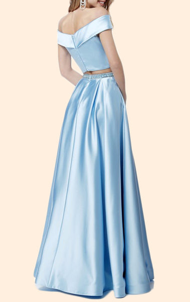 MACloth Off the Shoulder Two Piece Green Long Prom Dress Formal Evening Gown