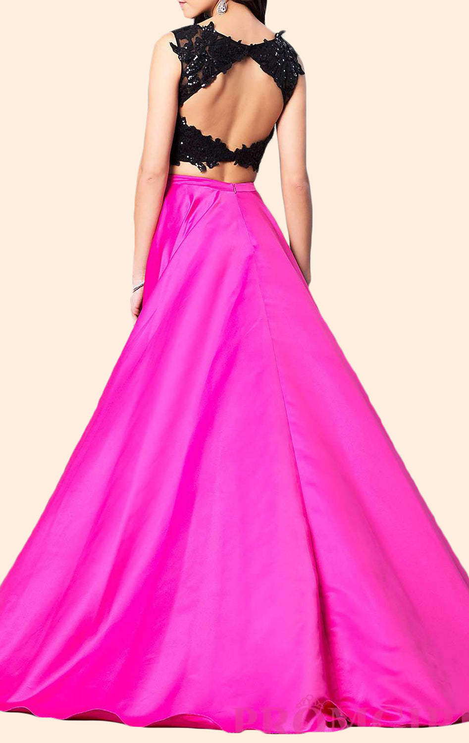 Vestido de fiesta largo de dos piezas con lentejuelas fucsia de MACloth 2018, vestido de noche formal