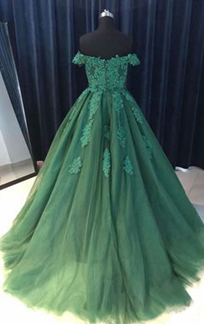 MACloth Off the Shoulder Lace Green Prom Dress  Formal Evening Gown