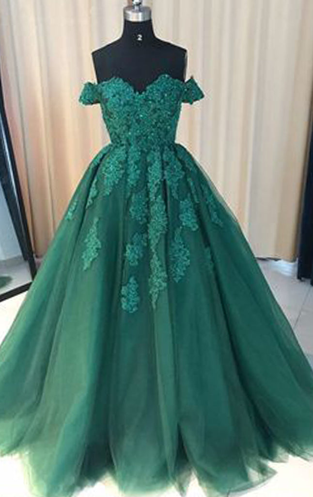 MACloth Off the Shoulder Lace Green Prom Dress  Formal Evening Gown