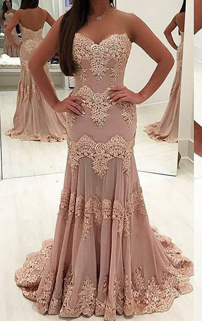 MACloth Mermaid Strapless Sweetheart Long Prom Dress Lace Formal Evening Gown
